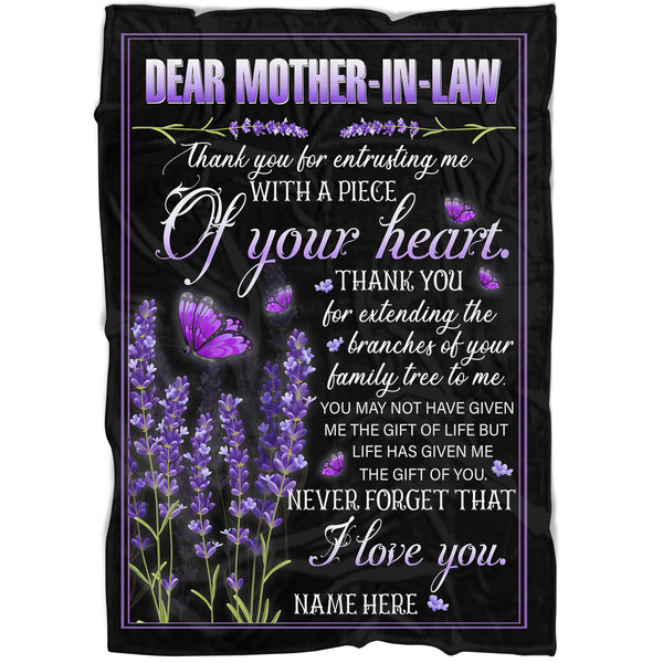 Personalized Blanket - Dear Mother-in-law Purple Floral Fleece Blanket Thoughtful Gift Blanket for Mother In Law on Mother's Day Birthday Christmas Present for Mother In Law - JB55