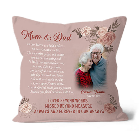 Parents Memorial Pillow| Mom Dad Remembrance Keepsake Gift, Custom Sympathy Gift for Loss of Parents| JPL52