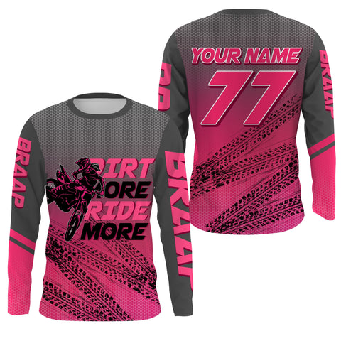 Girls women custom motocross jersey pink UPF30+ dirt bike MX racing Dirt More Ride More off-road NMS978