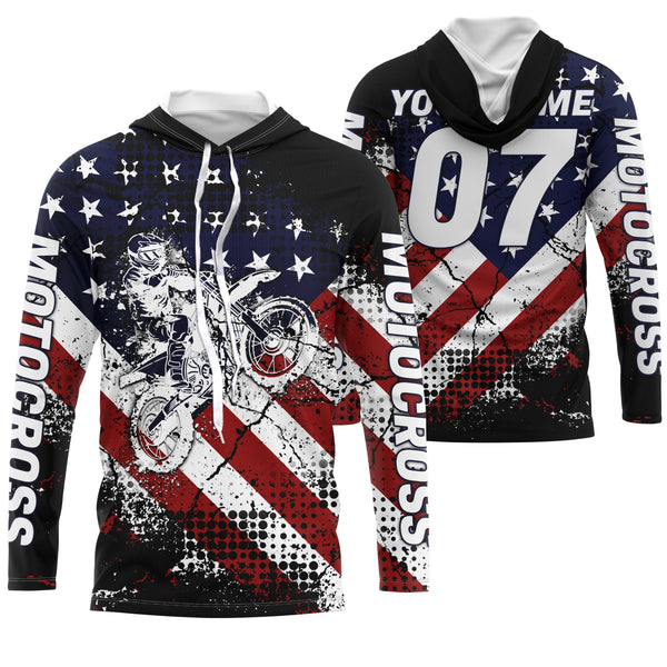 Adult&kid UPF30+ American flag jersey Motocross customizable dirt bike off-road motorcycle shirt PDT28