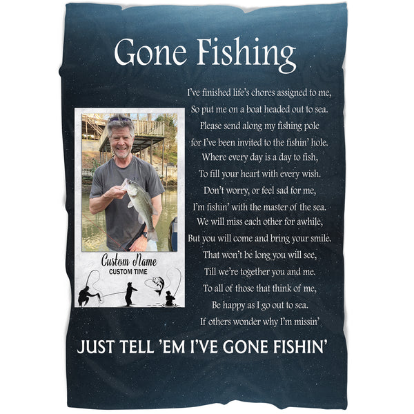 Fishing Memorial Blanket| Gone Fishing in Heaven Custom Fishing Memorial Gift for Loss of Fisherman| JB355