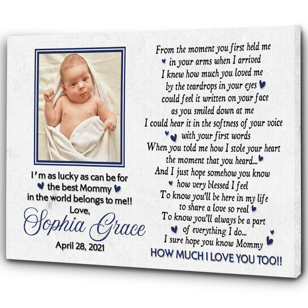 New Mom Canvas Custom Baby Photo, Best Mommy in The World, First Mother's Day Gift, 1st Time Mother| N2466