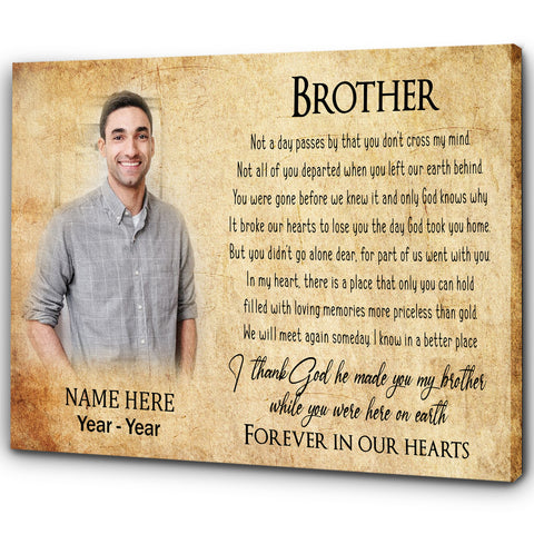 Loss Of Brother Canvas| Personalized Memorial Canvas| Brother Memorial Canvas, Memorial Gift, Brother Remembrance| Sympathy, Bereavement Gift, Brother in Memory| T1104