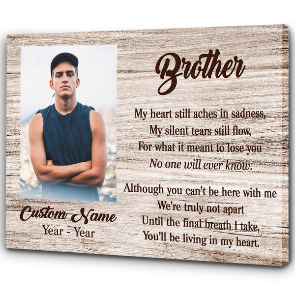 Brother Remembrance Personalized Canvas| Brother Living in My Heart| Brother Memorial Gifts, Sympathy Gifts for Loss of Brother, Bereavement Condolence Gifts| N2407