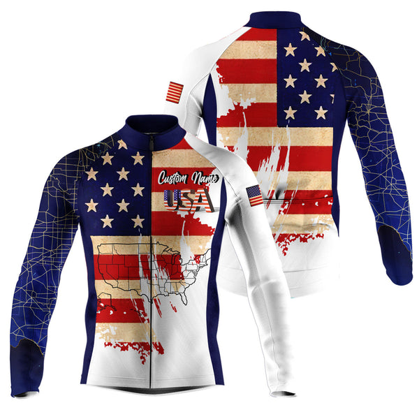 USA bike jersey with pockets American flag men cycling jersey UPF50+ full zip BMX MTB cycle gear| SLC150