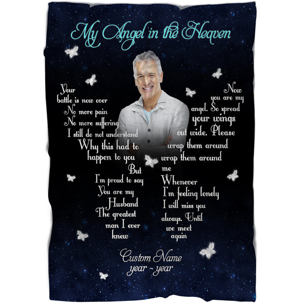 Memorial Blanket | As I Sit in Heaven - Custom Image Blanket | Butterfly Blanket| Meaningful Remembrance Fleece Throw, Deepest Grief Sympathy Gift for Loss of Mother, Father| T235