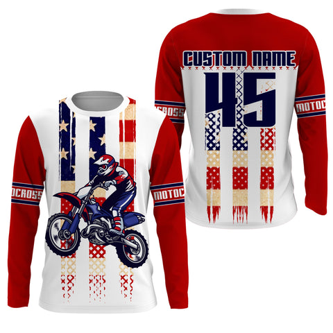 American Flag Motocross jersey personalized UPF30+ kid adult Patriotic dirt bike long sleeves NMS1095