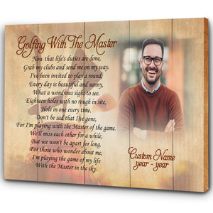 Personalized Golf Memorial Canvas - Golfing with The Master Remembering a Golfer Sympathy Condolence Gift| N2622