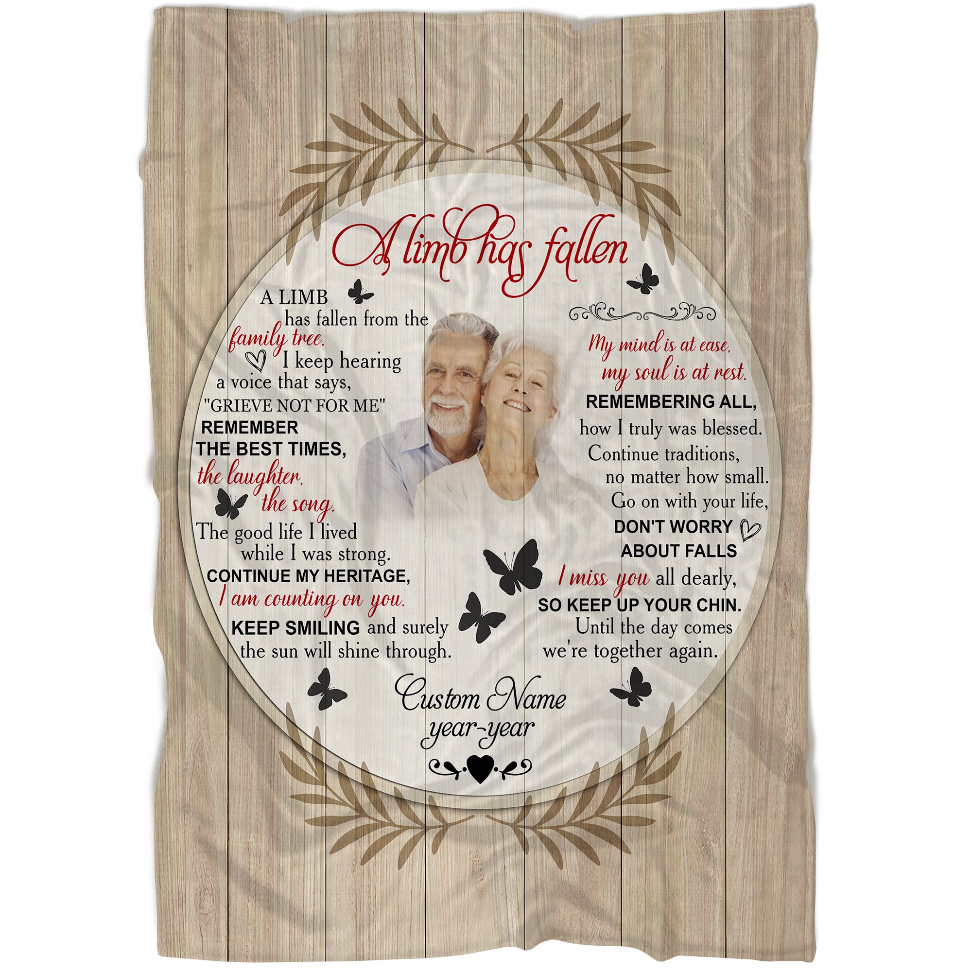 Memorial Blanket | A Limb Has Fallen - Custom Image Blanket | Meaningful Remembrance Fleece Throw, Deepest Grief Sympathy Gift for Loss of Mother, Father, Grandmother, Grandfather | T214