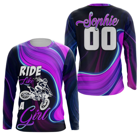 Ride Like A Girl Custom Motocross Jersey UPF30+ Women Dirt Bike Shirt Long Sleeves NMS1354