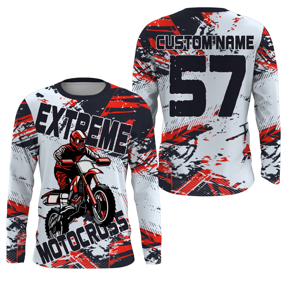 Personalized Red Motocross Jersey Youth&Adult UPF30+ Extreme Dirt Bike Shirt MX Racing Long Sleeve PDT463