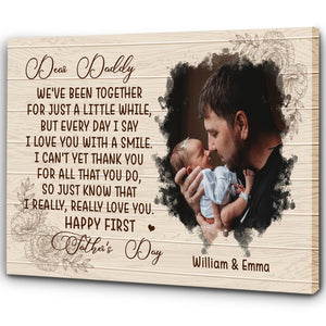 Happy First Fathers Day Personalized Canvas Gift for New Daddy 1st Time Father Gift Custom Baby Photo| N2570