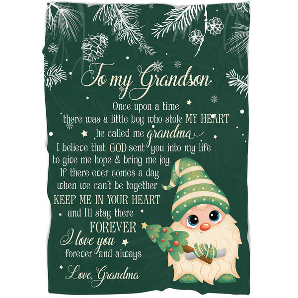 Personalized Blanket| To My Grandson Cute Christmas Gnomes Blanket | Soft Fleece Throw Blanket for Grandson from Grandparents, Grandma, Grandpa on Christmas & New Year| T913