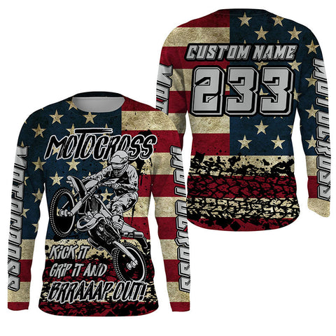 American Flag Personalized Motocross Jersey UPF30+ Patriotic Dirt Bike Racing Motorcycle Shirt NMS1239