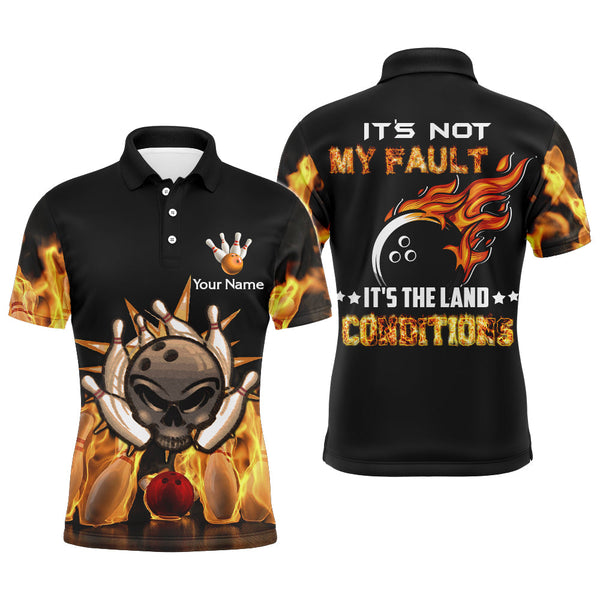 Skull Flame Bowling Polo Shirt for Men, Funny Custom Bowlers Jersey Short Sleeve NBP102