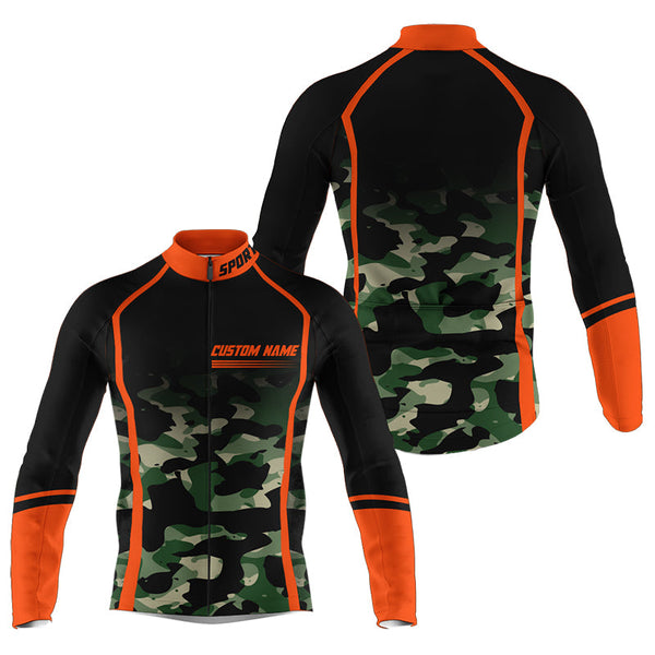 Camouflage Mens cycling jersey with back pockets UPF50+ Orange bike shirts Custom bicycle clothes| SLC187