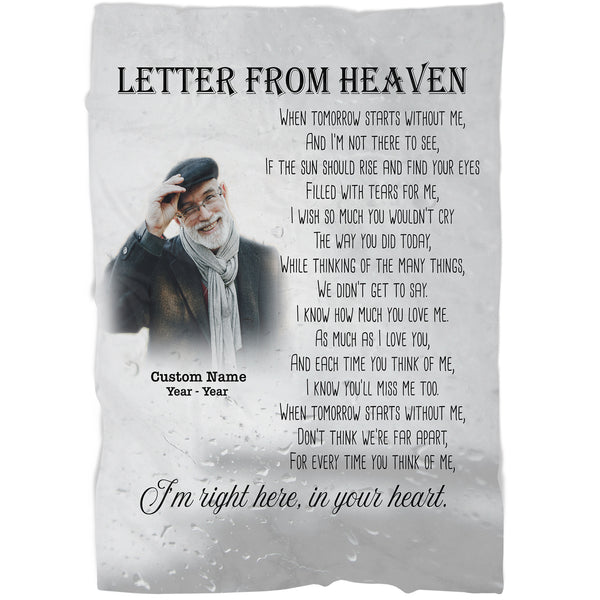 Memorial Blanket - Letter from Heaven Fleece Blanket Personalized Memorial Gift Sympathy Gift for Loss of Father Mother Loved One in Heaven In Loving Memory Remembrance Blanket - JB274