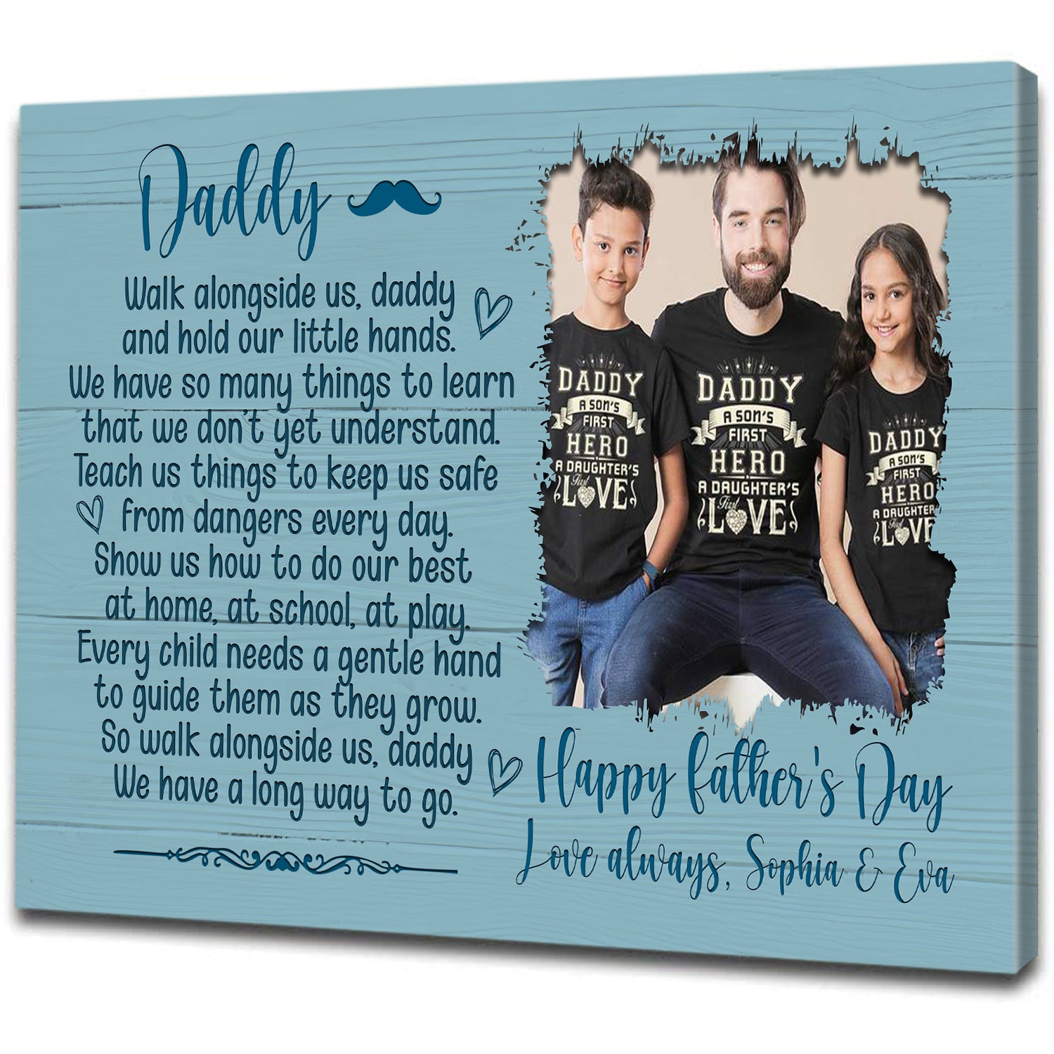 Personalized Dad Canvas| Walk Along Us Daddy Custom Image | Meaningful Fathers Day Gift for Loving Dad, Father & Son, New Father, First Time Dad, New Dad Gift| T436