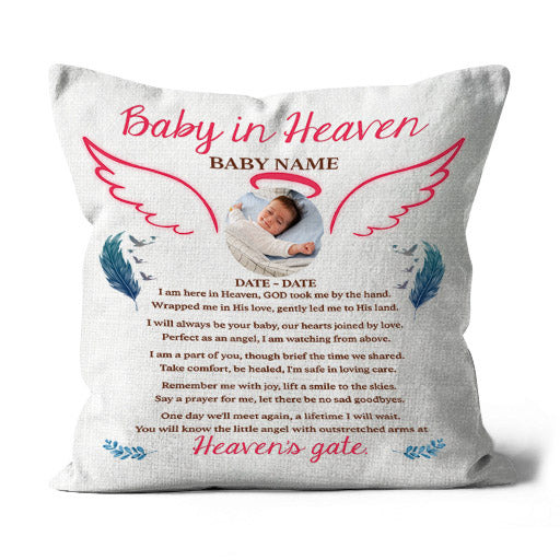 Baby in Heaven Memorial Pillow Personalized Baby Angel Sympathy Gift for Loss of Baby 1-sided Print| NPL62