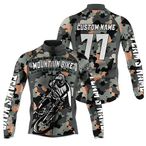 Custom Mens MTB Cycling jersey grey camo Anti-UV full zip with 3 pockets Motocross road cycle gear| SLC88