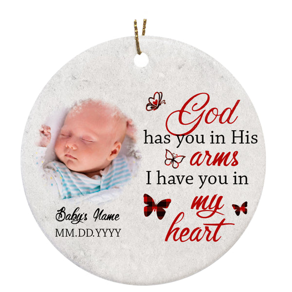 Baby Memorial Personalized Ornament - God Has you in His Arm, Baby Remembrance, Sympathy Gift for Loss of Child, Infant Loss, Grieving Mother| NOM44