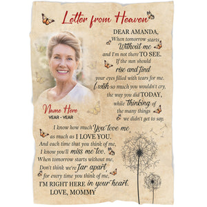 Letter from Heaven sympathy blanket with picture personalized fleece/sherpa throw memorial gift N2526