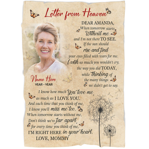 Letter from Heaven sympathy blanket with picture personalized fleece/sherpa throw memorial gift N2526