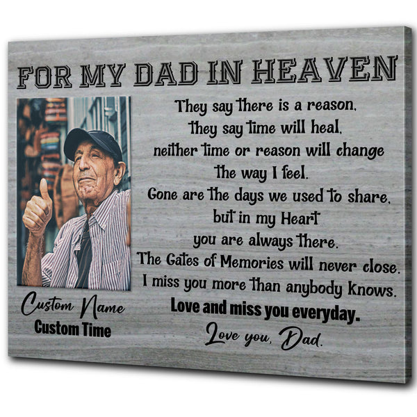 Father Memorial Canvas| For Dad In Heaven Custom Dad Memorial, Sympathy Gift Loss of Father, Loss of Dad JC904