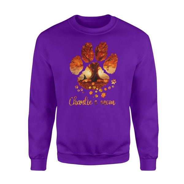 Custom dog's name dog paws mom autum halloween personalized gift - Standard Crew Neck Sweatshirt