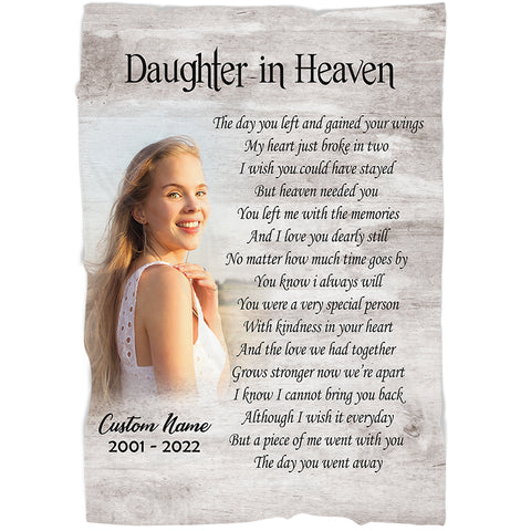 Daughter in Heaven Memorial Blanket, Personalized in Memory of Daughter Remembrance Throw Gift N2752