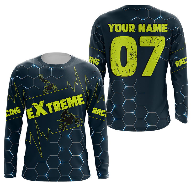 Personalized Motocross men women kid blue jersey UPF30+ freestyle off-road extreme dirt bike shirt  PDT322