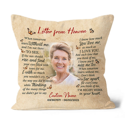 Personalized Memorial Pillow - Letter from Heaven, Sympathy Gift for Loss of Loved One 1-side Print NPL195