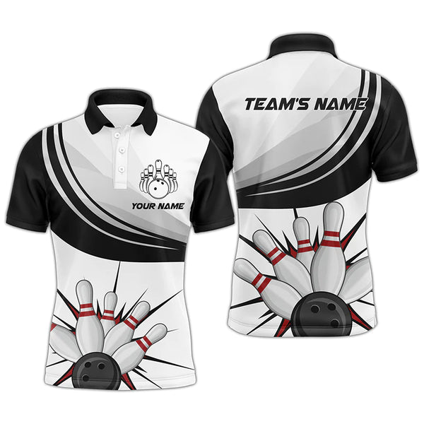 Personalized Men Bowling Polo Shirt, American Flag Bowling Short Sleeve Men Bowlers Jersey NBP50