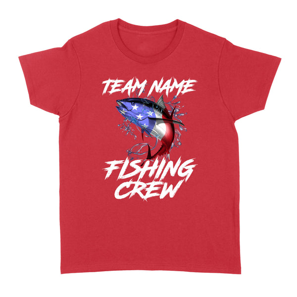 Tuna Fishing American Flag Custom Fishing Women's T-Shirts for Fishing team, Personalized Patriotic Fishing gifts FFS - IPHW2290