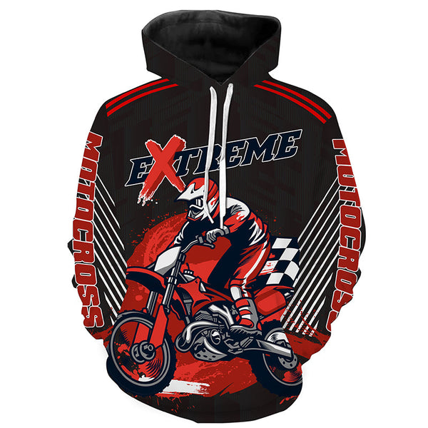 Red Dirt Bike Hoodie Adult UV Custom Motocross Hooded Jersey Extreme Off-Road Motorcycle Hoodie PDT445