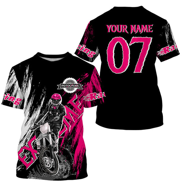 Extreme Motocross pink jersey UPF30+ youth adult custom dirt bike racing shirt motorcycle PDT340