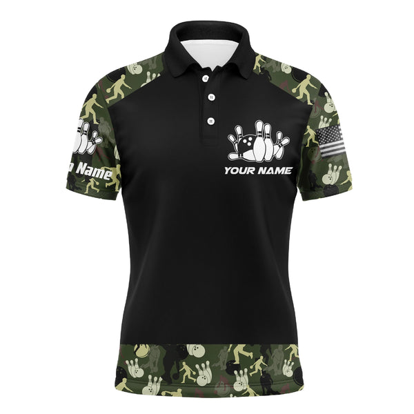 Personalized Men Bowling Polo Shirt Camo Balls and Pins Team Short Sleeves Men Bowlers Jersey NBP12