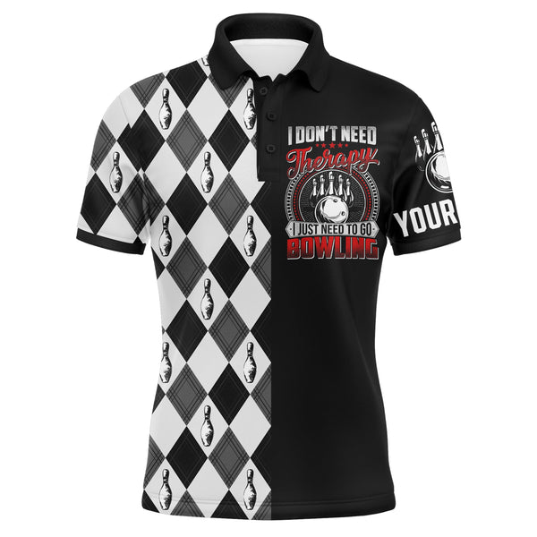 Personalized Bowling Men Polo Shirt Black & White Argyle Bowlers Custom Team Short Sleeves Jersey NBP17