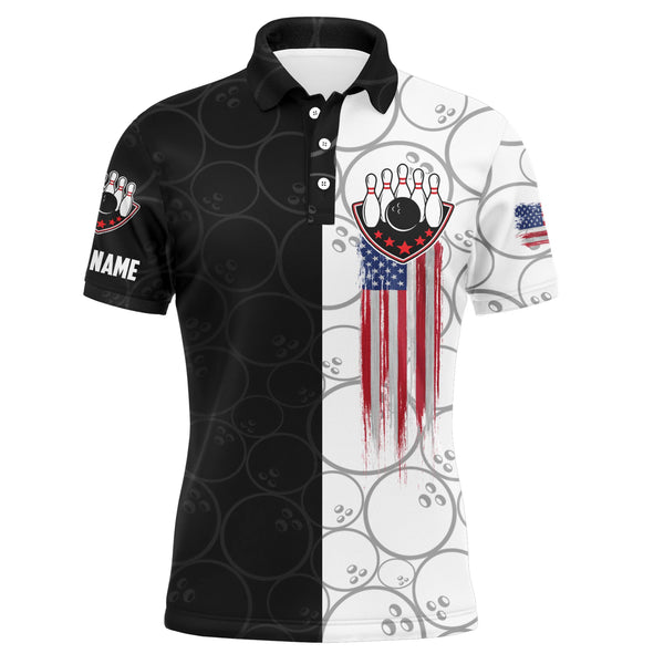 American Flag Bowling Men Polo Shirt Personalized Patriotic Bowlers Custom Team Short Sleeves Jersey NBP14