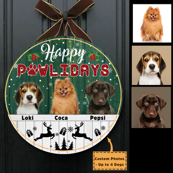 Happy Pawlidays - Custom Dog Welcome Sign, Personalized Christmas Wooden Door Hanger for Dog Owners, X-mas Dog Sign Decor| NDH10