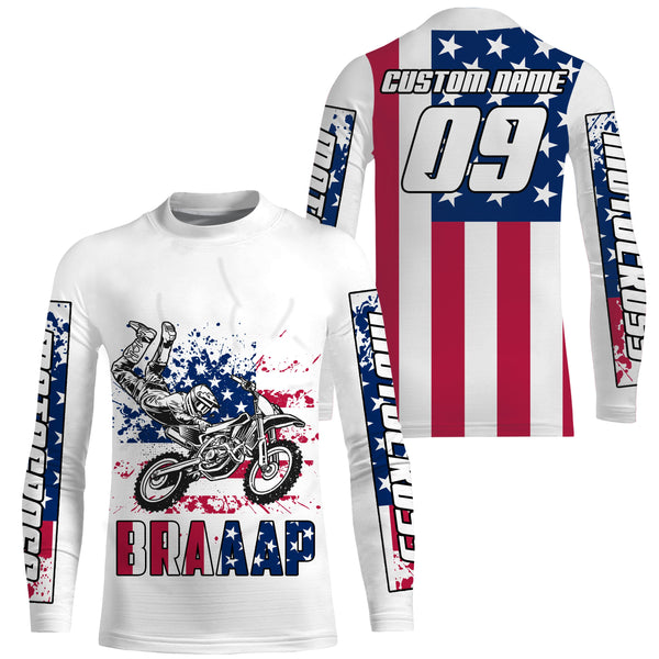 US flag Brap custom motocross jersey kid men women UPF30+ dirt bike Patriotic offroad motorcycle NMS964