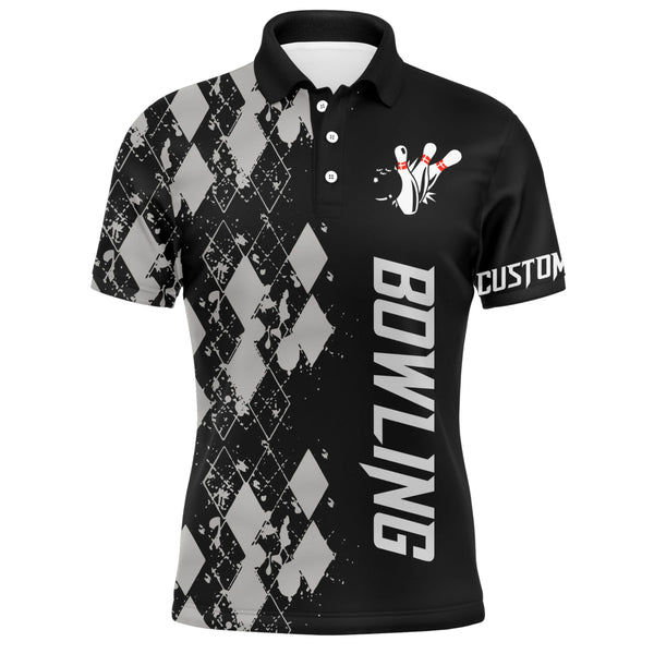 Personalized Men Bowling Polo Shirt, Custom Name Argyle Pattern Bowler Team Jersey NBP23