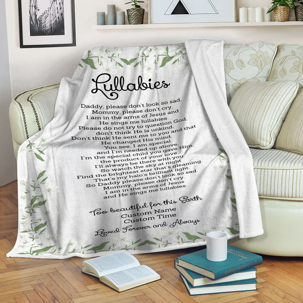 Baby Memorial Blanket| Too Beautiful For This Earth - Custom Blanket Memorial Gift Sympathy Blanket for Loss of Baby, Stillborn Loss, Infant Loss, Miscarriage| Baby Memory Blanket| JB224