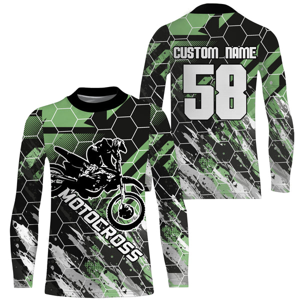 Custom motocross jersey UPF30+ kid mens womens green dirt bike racing off-road motorcycle racewear NMS951