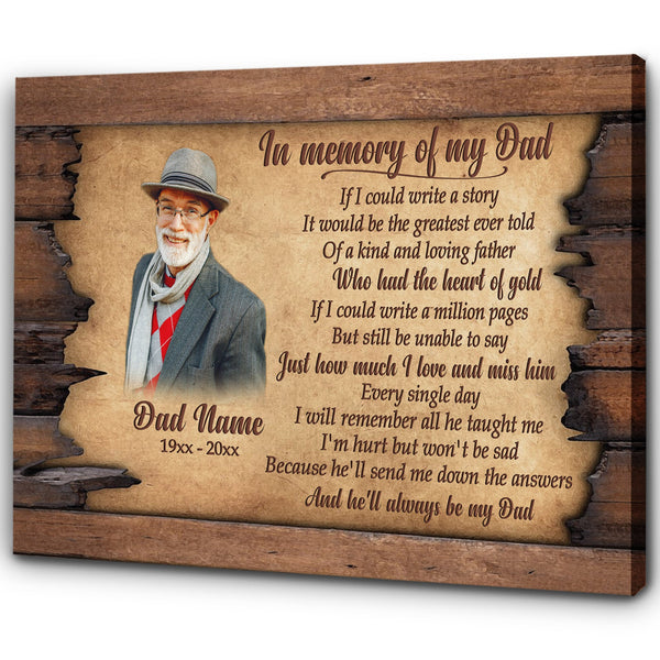 Dad in Memory Personalized Canvas Dad Remembrance on Father's Day, Sympathy Gift for Loss of Father| N2589