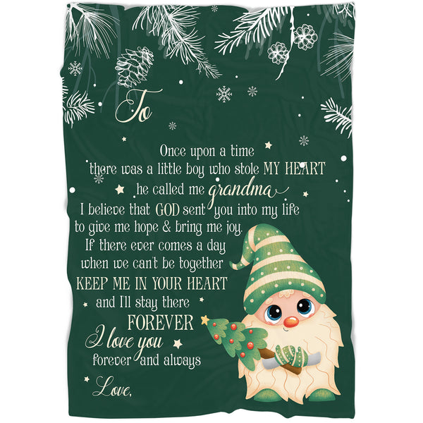 Personalized Blanket| To My Grandson Cute Christmas Gnomes Blanket | Soft Fleece Throw Blanket for Grandson from Grandparents, Grandma, Grandpa on Christmas & New Year| T913