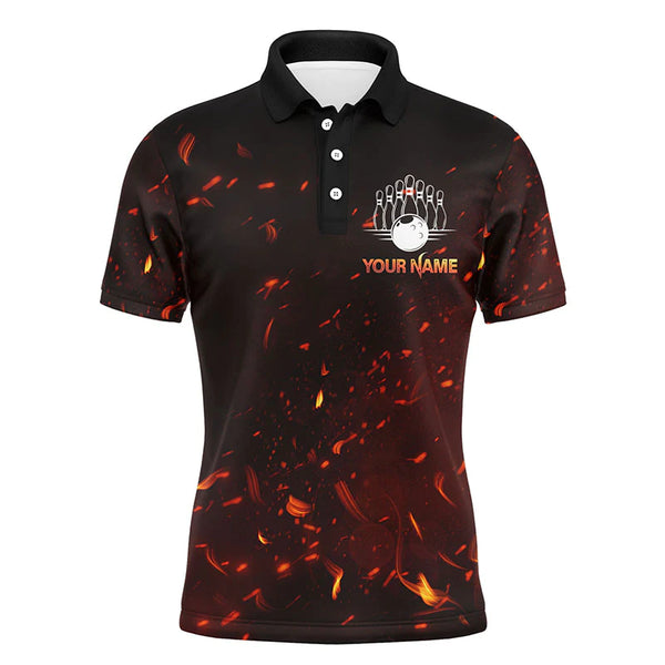 Bowling Beast Personalized Men Polo Shirt, Flame Skull Cool Men Bowlers Jersey Short Sleeves NBP54