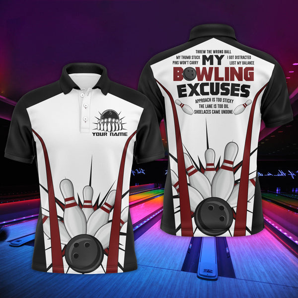 Funny Men's Bowling  Polo Shirt, Custom Name Men Bowlers Jersey, Bowling Excuses NBP90