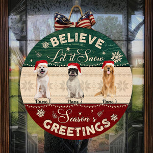 Custom Dog Welcome Sign - Let It Snow, Personalized Christmas Wooden Door Hanger for Dog Owners, X-mas Dog Sign Decor| NDH17