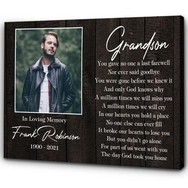 Grandson Remembrance - Personalized Memorial Canvas| In Memory of Grandson Memorial Canvas, Memorial Gift for Loss of Grandson, Sympathy Bereavement for Grandson Heaven| N2343